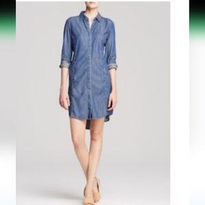 SALE Eileen Fisher Classic Collar Denim Shirt Dress Long Sleeves With Pockets